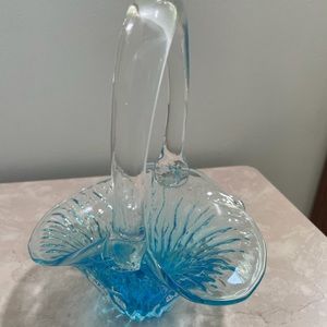 Glass Basket Blue turquoise clear handle candy bowl decor glass